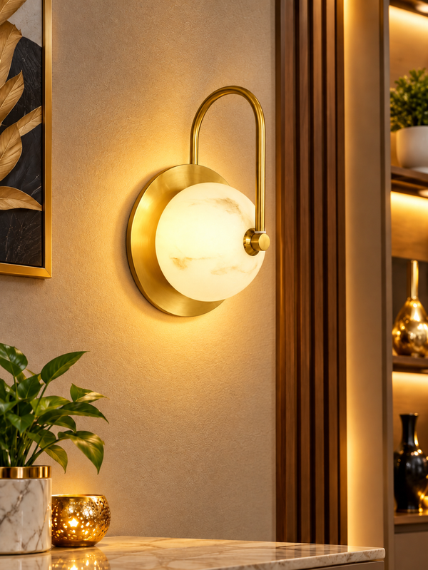 Marble-Effect Globe Shade Wall Light